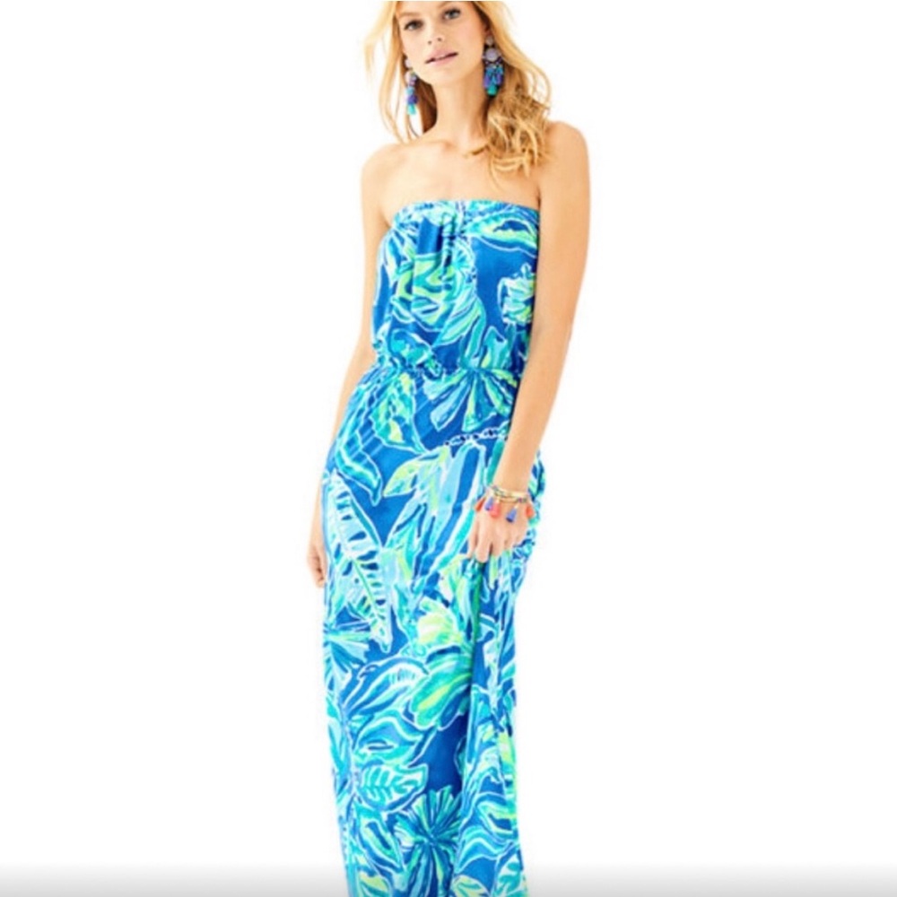 Lilly Pulitzer Marlisa Maxi Dress Palm Passage Blue Green Size XS Vacation Party